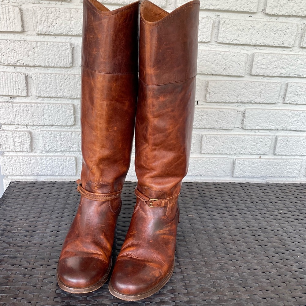 Frye Boots Melissa Tall Belted Boots in Cognac